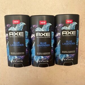 NEW LOT OF 3 AXE BLUE LAVENDER MENS DEODORANT STICK MINT + AMBER ALUMINUM FREE